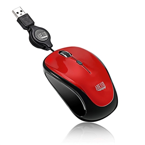 Adesso Inc. Retractable Cord Mouse Red